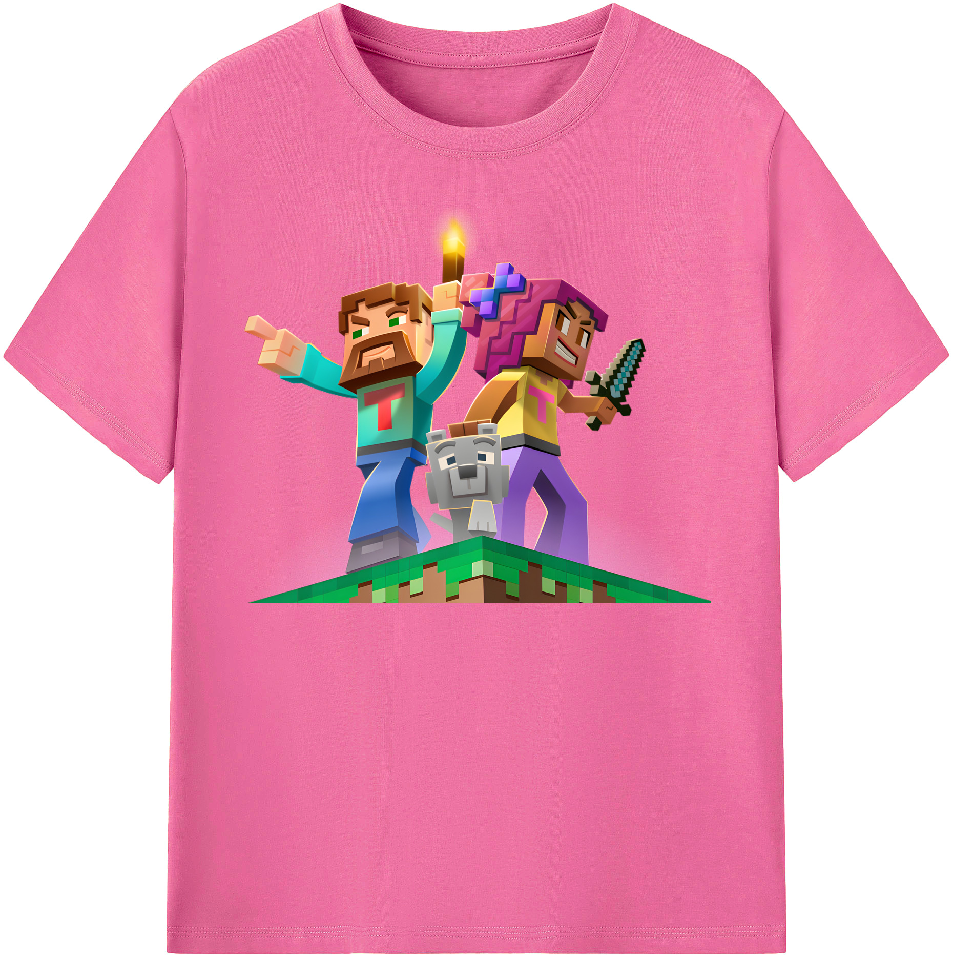 （画像用） マインクラフト ブロックの世界 Minecraft MC Block world レディースカジュアルプリントTシャツ（綿100％）